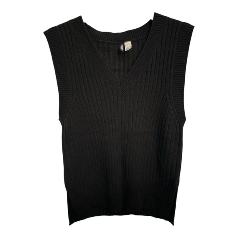 H&M Divided Black Ribbed Sweater Vest Minimalist Preppy Layering Size Small